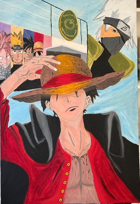 Sir Monkey D Luffy And Sam’s Torte. Oil and Straw on Canvas