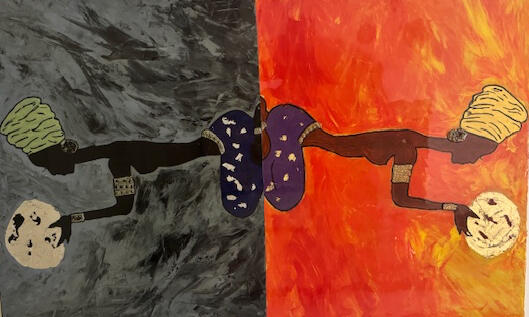 Gemini. Acrylic, Gold Trinkets and Resin on canvas