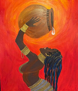 Yemoja (Aquarius) Acrylic And Gold Trinkets on Canvas